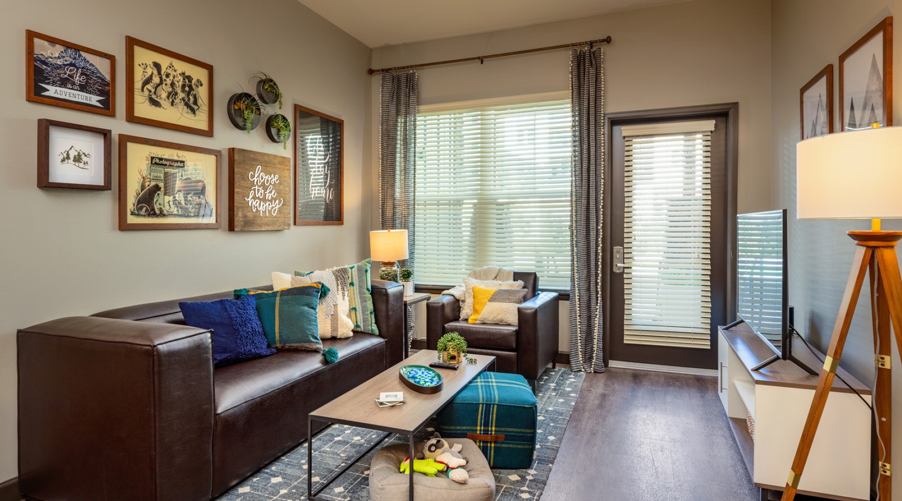 a living room with a couch and a coffee table