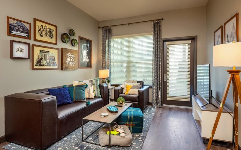 a living room with a couch and a coffee table